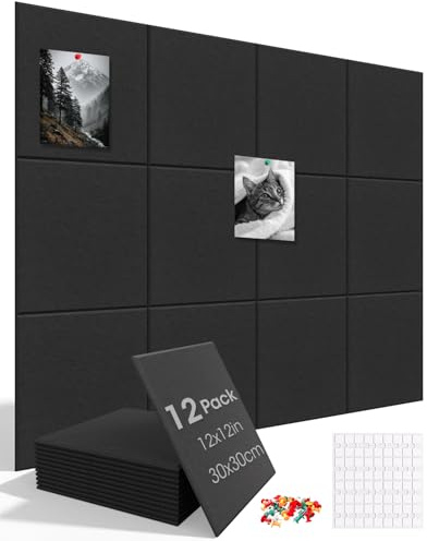 Lot de 12 grands tableaux d'affichage autocollants en feutre 30 x 30 cm avec 96 pastilles adhésives double face - Tableau mémo décoratif Vision Board pour bureau, cuisine, chambre d’enfant et école
