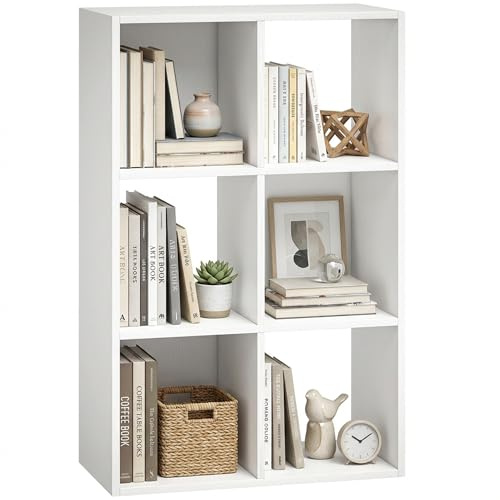 HOMCOM Industrial Style Storage Shelf with 6 Compartments White Wood Effect
