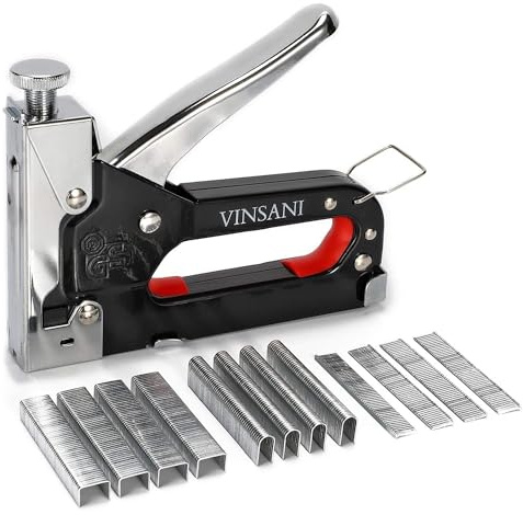 Vinsani 3 in 1 Heavy Duty Staple Kit for Upholstery Industrial Grade Stainless Steel Metal Stapler 3 Way Tacker Gun with 200 Pcs D-Staples, 200 Pcs U-Staples, 200 Pcs T-Nails - Silver