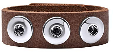 Quiges Femme Bracelet Bouton Pression 18mm en Cuir Chocolat Brun Ajustable 18.5-20.5cm
