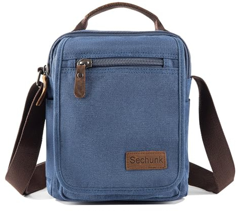 Sechunk Small Canvas Messenger Bag For Men Women Ipad Outdoor Leisure (blue)
