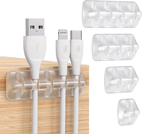 Syncwire Clips Câble Organisateur Bureau - Lot de 5 - Range Câbles Silicone Fixe Câble Adhésif Attache-Câble Rangement Cordon de Bureau pour Câbles de Chargeur/Souris/Écouteur/Téléphone - Transparent