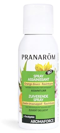 PRANARÔM - Aromaforce - Spray Assainissant Aux Huiles Essentielles Bio - Orange Douce Et Ravintsara - Assainit Et Purifie L'Air - 75 ml