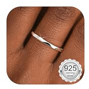 MILACOLATO 925 Silver Ring for Women Girls, 18K White Gold Plated Sterling Silver Thin Band Rings, 1.5mm Wedding Engagement Promise Finger Ring Half Diamond Cutting Rings P 1/2
