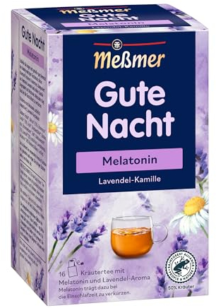 Meßmer Gute Nacht | Melatonin | 16 Teebeutel | Glutenfrei | Laktosefrei | Vegan