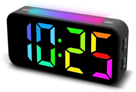 Topski Loud Alarm Clocks for Bedrooms Heavy Sleepers, Plug-in Digital Bedside Clock with RGB Night Light, Large Display, Dual Alarm, Snooze, Dimmable, 3 Volumes