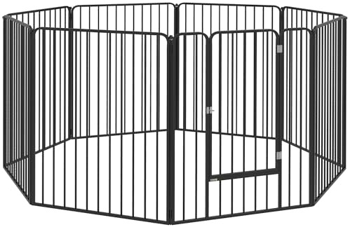 PawHut Heavy Duty Dog Playpen 100cm High with Door for Large Dogs | 8 Panels Dog Pen, Pet Playpen Exercise Pen