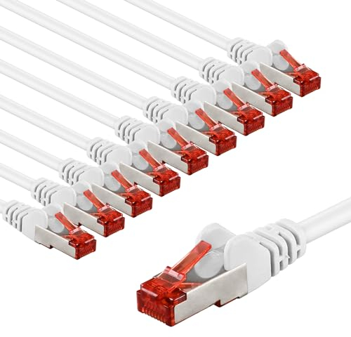 goobay Cable de red/Cat. 6, 10 unidades, apantallado, S/FTP/CU, cable de Ethernet, PiMF, LSZH/Cat 6, 10 Gbit/s, 10 x 2m, 65987, 2 metro, blanco