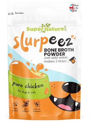 Supernature Slurpeez Bone Broth Powder 60g | 100% Pure Single Protein Chicken for Dogs & Cats, Food Topper for Picky Eaters, Enrichment, Collagen, Joint & Gut Health | Manufactured in the UK