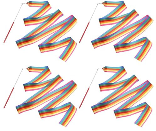 HSKRKOW 4 Stück Gymnastikband,Tanzband Schwungband Mit Stab Kinder Mädchen,Karneval Zirkus Spielzeug Für Kinder Draußen Geschenke Kindergeburtstag Mitgebsel