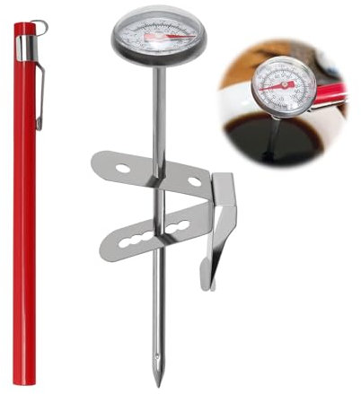Termometro per carne analogico, 120 cm, in acciaio inox con sonda lunga e clip, termometro per latte barista, termometro per arrosti, termometro per barbecue, termometro per cottura per liquidi