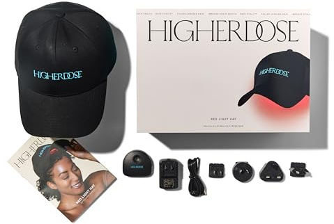 HigherDOSE Red Light Hat – FDA-Cleared 650nm Hair Growth Cap with 120 LED Medical-Grade Bulbs, Cordless Design, Zero EMF Emissions, 10-Minute Daily Treatment, Black, 17 Years