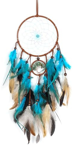 Dream Catcher, Blue Tree of Life with Feathers Dreamcatcher Wall Decor Indians Traditional Circular Net Hanging Decor for Home, Bedroom(Blue)