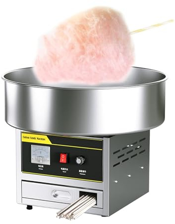 CSMDD Macchina Commerciale Dello Zucchero Filato 1200W, Macchina Automatica per Zucchero Filato, Temperatura Regolabile con Ciotola in Acciaio Inossidabile per Bambini, Casa, Compleanno, Feste