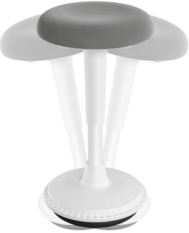 WOLTU Ergonomischer Stehhocker, 360° neigbarer Bürohocker, Schreibtischstuhl mit Breiter Anti-Rutsch Basis, für Büro Homeoffice, höhenverstellbar 55.5-74 cm, Grau+Weiß