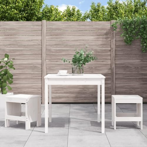 Tonture Ensemble de bistro de jardin 3 pièces blanc en pin massif, 82,5 x 82,5 x 76 cm, table pour balcon, terrasse, extérieur, robuste, durable