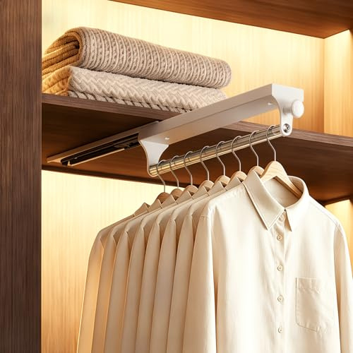 ERWEY Tringle Penderie Extensible avec Poignée Ronde, Barre de Penderie Télescopique Coulissante 25 kg, Gain de Place pour Armoire Dressing Placard, Tringle Extractible 30 cm pour Vêtements, Blanc