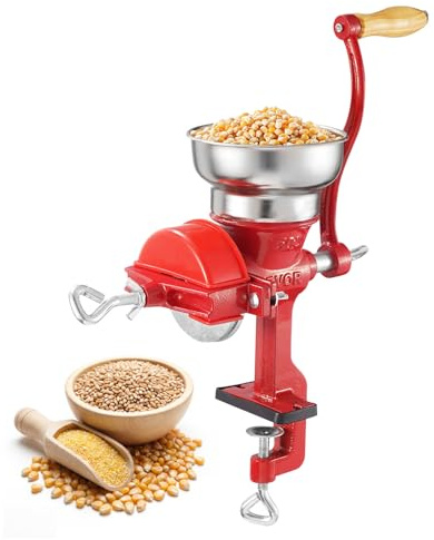 VEVOR Manual Grain Mill with Low Hopper, Hand-Crank Corn Grinder, Heavy Duty Cast Iron Wheat Grinding Mill with Stable Table Clamp & Dust Cover for Grains Spices Coffee Beans Nuts