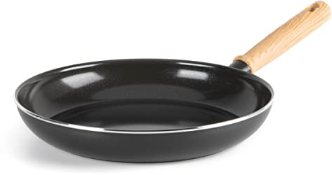 GreenChef Vintage Sana Sartén Antiadherente de Cerámica 26cm, Mango Inspirado en Madera, Libre de PFAS, Apto para Inducción, Apto para Lavavajillas, Gris