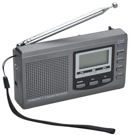 COVVY AM/FM/SW1-7 Récepteur radio portable à 9 bandes avec haut-parleur et écouteurs,réception excellente Radio numérique à affichage de l'heure 12/24H,rétroéclairage,alarme,fonctionnant sur batterie