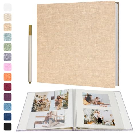 Vienrose Self Adhesive Photo Album, 40 Pages, 33 x 32 cm, Khaki | Khaki linen cover; 40 pages (20 sheets); holds up to 200 6 x 4 in or 40 8 x 10 in photos; includes metal pen