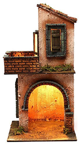 Holyart Casa in Legno illuminata presepe Napoletano Stile 700 40x 20x20 cm