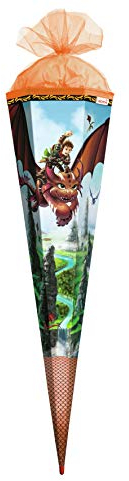 ROTH Schultüte Drachenjäger 85 cm groß - Folie - 6-eckig Rot(h)-Spitze Spezialborte - Zuckertüte Folie