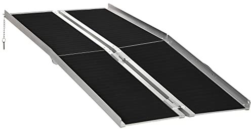 HOMCOM Rampe de Fauteuil Roulant Rampe de Chargement Rampe d'accès antidérapante Pliable avec Bordures de sécurité Max. 270 Kg dim. 183L x 73,5l cm alu. Noir