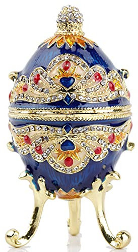 SEVENBEES Luxury Russian Faberge Egg Trinket Box Hinged Jewelry Box Hand Painted Enameled Faberge Egg Collectibles Gift with Austrian crystal