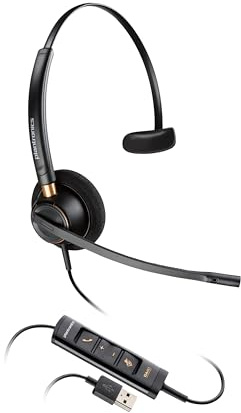 Poly - EncorePro 515-M USB-A and USB-C USB Headset (Plantronics) - Optimized for Teams - Hold & Call Answer Buttons - Works with Avaya, Genesys, & Cisco Call Center Platforms - Single Ear/Mono