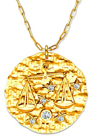 LillyMarie Collar Signo Zodiacal Libra Chapado En Oro Con Circonitas Y Cadena De Plata Ajustable