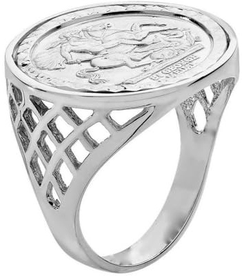 Sterling Silver Sovereign Coin Ring - St George - Sizes M to Z + 1 (Z)