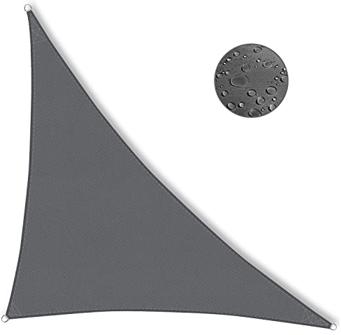 IOAOI Sun Shade Sail Waterproof, 4m x 4m x 5.7m Grey Garden Shade Sail Right Angle Garden Canopy, 3 Ropes, UV Block, Patio Sunshade Sunscreen Awnings Hot Tub Shelter for Outdoor