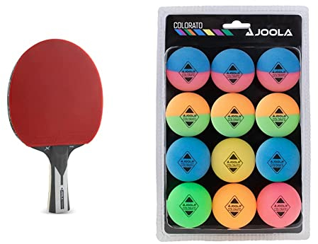 JOOLA 54206 Tischtennisschläger Carbon X Pro ITTF genehmigter Profi Wettkampf Tischtennis-Schläger 7 Sterne, Schwarz/Grau & 42150 Tischtennis Ballset Colorato mit 12 Bunten Bällen Tischtennisbälle