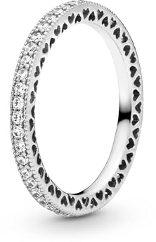 PANDORA Signature Women's Sterling Silver Sparkle and Hearts Cubic Zirconia Ring, Size 52, No Box