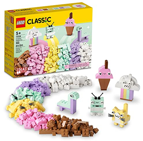 LEGO Classic Creative Pastel Fun Bricks Box 11028, Building Toys for Kids, Girls, Boys Ages 5 Plus with Models; Ice Cream, Dinosaur, Cat & More, Creative Learning Gift