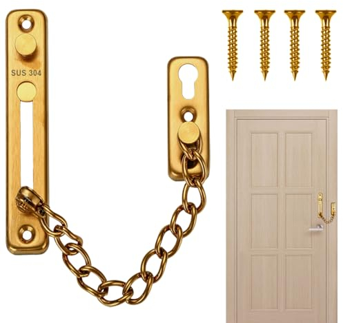 Chaîne antivol, chaîne de porte en acier inoxydable 304, avec serrure à chaîne à vis, pour portes et fenêtres intérieures des hôtels à domicile (or)