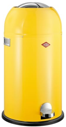 Wesco Kickmaster Avfallssamlare i gul, pulverlackerad stålplåt, inbyggd dämpare, 33 liter volym, stort inkast