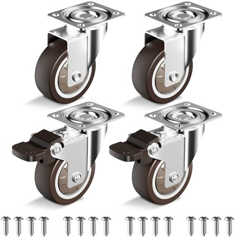 50 mm Ruedas para Muebles Pesados - Capacidad total 120 kg - Ruedas giratorias que No Dejan Marcas - por juego de 4 (2 con freno y 2 sin freno)
