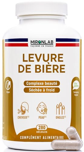 Levure de Bière Active - 280 gélules/2 mois - Pousse Cheveux - Haut dosage 1640mg Testé - Enrichi Vitamines & Minéraux - Complément Alimentaire Peau & Ongles | Laboratoire Français MIRONLAB
