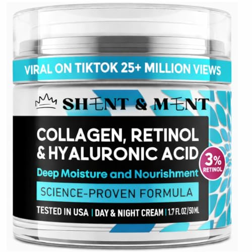 SHENT & MENT Crema Facial Retinol 3% Máxima Potencia Antiarrugas Antiedad Día Noche Lifting Facial Colágeno Ácido Hialurónico Cara Cuello Escote Antimanchas Hombre Mujer Sin Parabenos Siliconas