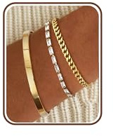 Chriscoco 3 st guldarmband för kvinnor rostfritt stål 14K guldpläterad kubansk figaro fiskbensmönstrad länkkedja armband tennisarmband justerbart guld armband manschettarmband staplingsarmband set