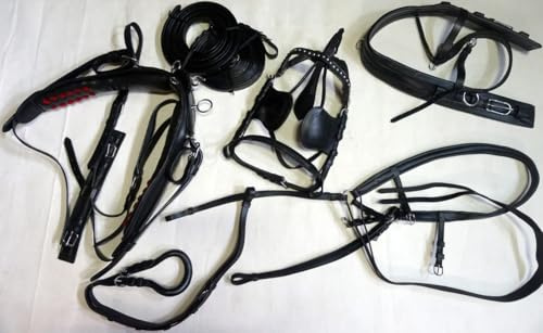 Premium Nylon Horse Single Cart Driving Harness Set, Complete Equestrian Tack with Reins and Bridle Pony, Cob, Full & Shetland (Cob)