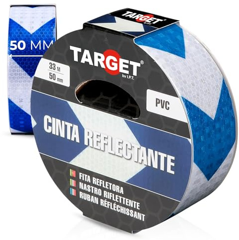 TARGET Cinta Reflectante Adhesiva, Advertencia Señalización Marcaje Alta Visibilidad Peligro Seguridad (FLECHAS AZUL y BLANCAS, 33 M X 50 mm)