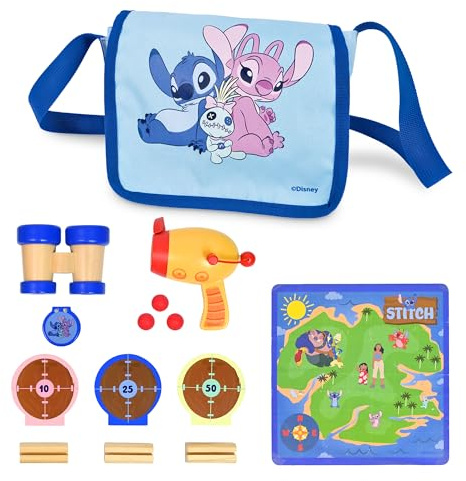 Disney Lilo & Stitch Adventure Bag Playset – Kids’ Target Game with Toy Blaster, Wooden Targets, Binoculars & Travel Bag – Fun Outdoor & Indoor Activity Set