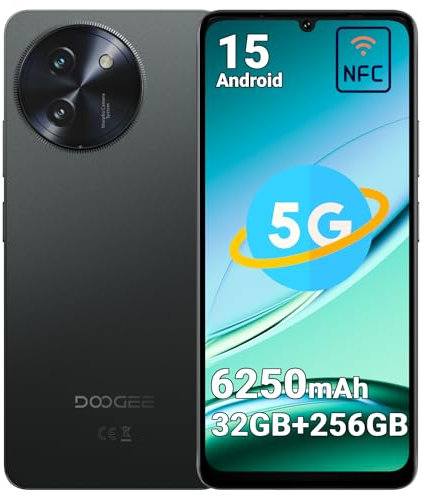 DOOGEE NOTE 59 PRO 5G Smartphone Unlocked, 32GB+256GB, 6.75 120Hz, T8200 6nm Octa Core Android 15 Mobile Phone, 16MP+8MP Camera, 6250mAh Battery, Dual 5G Dual SIM, Widevine L1, GPS NFC Black