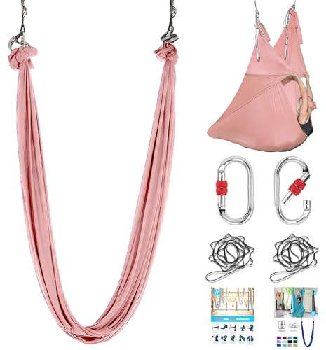 ZYOSJK Balançoire aérienne en soie de 5 m pour adultes, hamac de yoga aérien pour l'extérieur, soie aérienne pour gymnastique (rose)