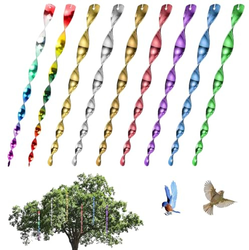 9 Piezas Repelentes de Aves en Espiral, 29.5cm Repelentes de Pájaros Reflectantes, Espiral de Colores para Ahuyentar Pájaros, Varillas Colgantes de Espantapájaros, para Granjas, Huertos 9 Colores