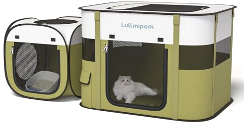Lullmipom 2-in-1 Foldable Cat Tent, Pop-Up Cat Play Tent with Breathable Mesh, Portable Collapsible Cat House for Indoor Cats, Suitable for Indoor & Light Outdoor Use