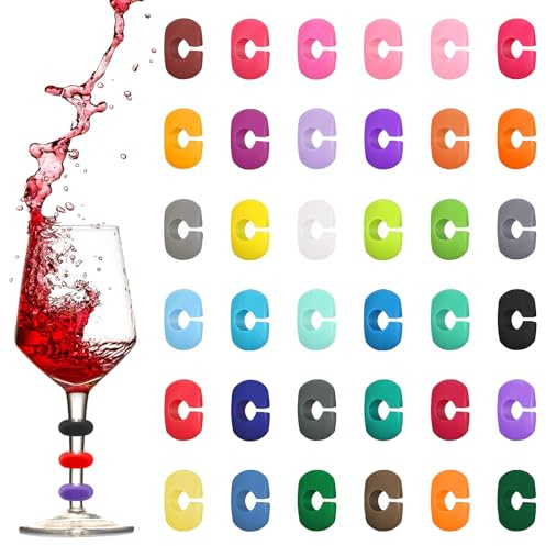 REBECCAGIBSON 36 pezzi pennarelli per bicchieri da vino, segnabicchieri per calici, segna calici da vino, 36 colori, riutilizzabili, per feste di compleanno, anniversari, banchetti, matrimoni